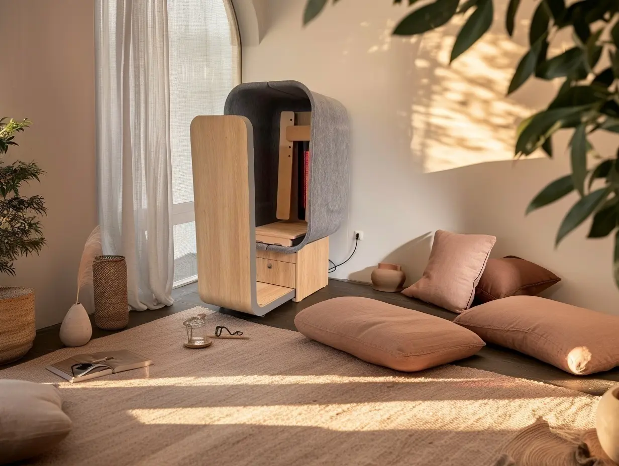Compacte infraroodstoel in lichte woonkamerhoek