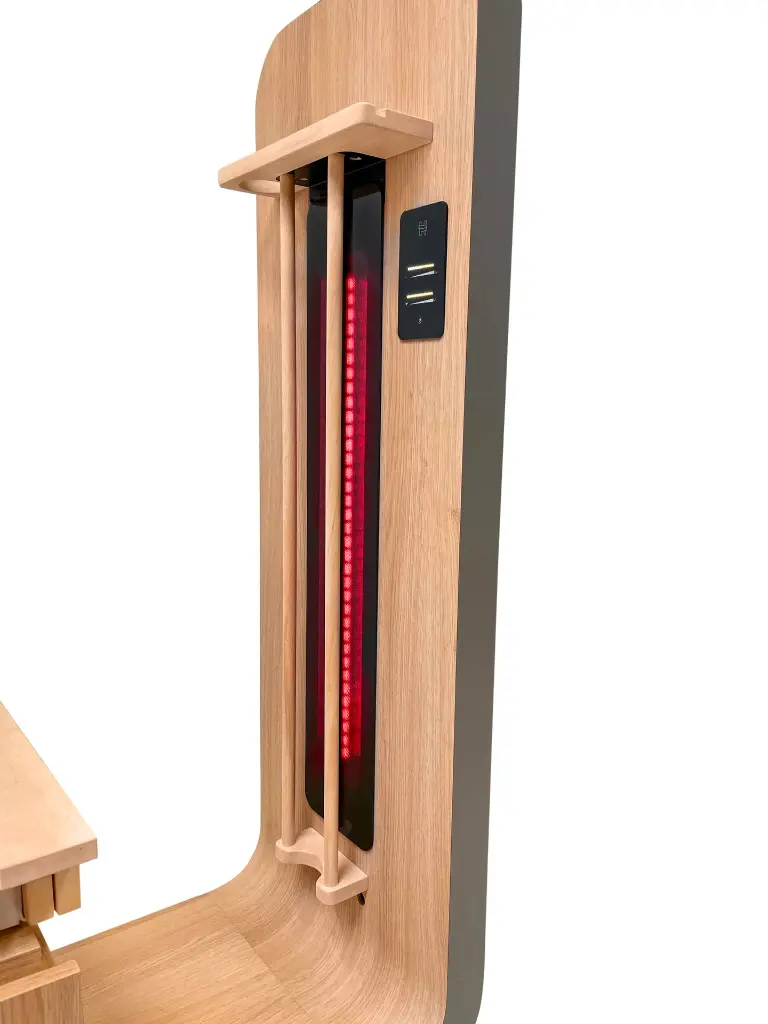 Uitschuifbare L-vorm met rooster en touch screen van infraroodsauna HUGseat.webp